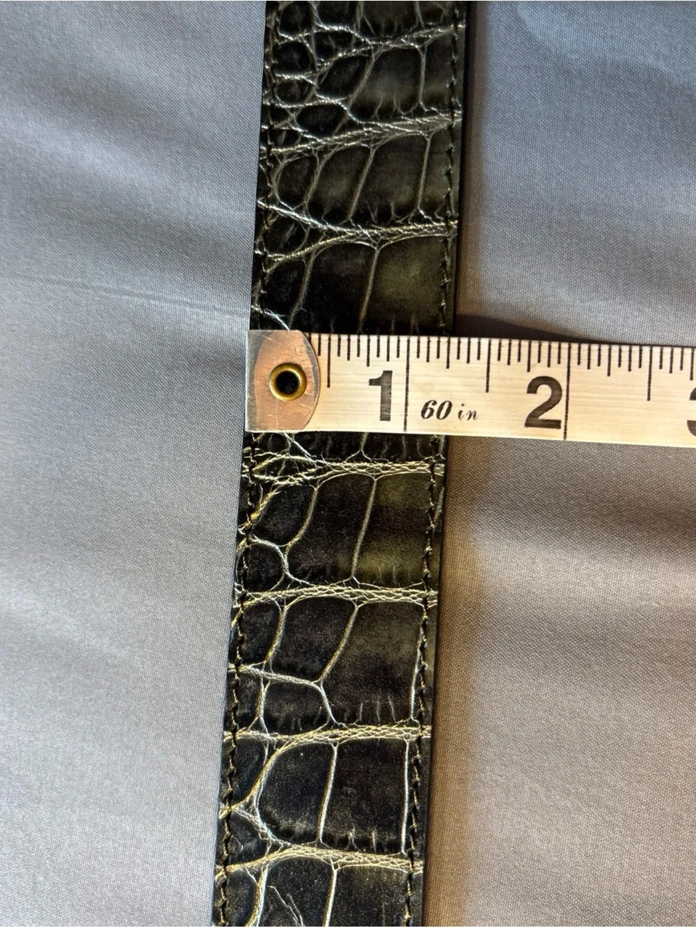 Berge Croc Embossed Women’s Dress Belt Genuine Leather Sz M Italy Black Metallic